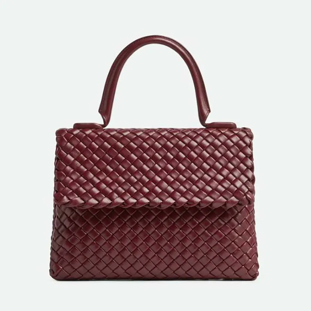 Front view of Bottega Veneta Women Patti Shoulder Bag maroon leather