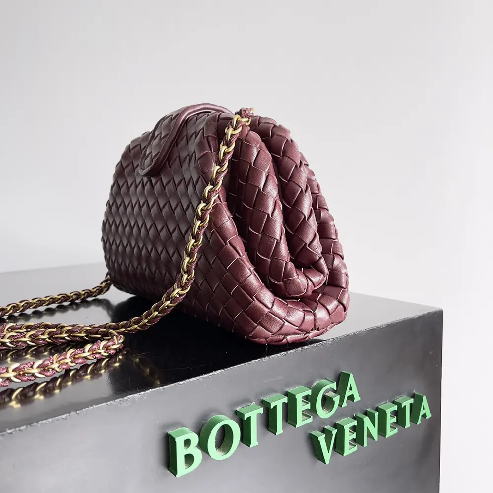 Side view showing magnetic flap closure on Bottega Veneta Women Small Lauren 1980-Barolo
