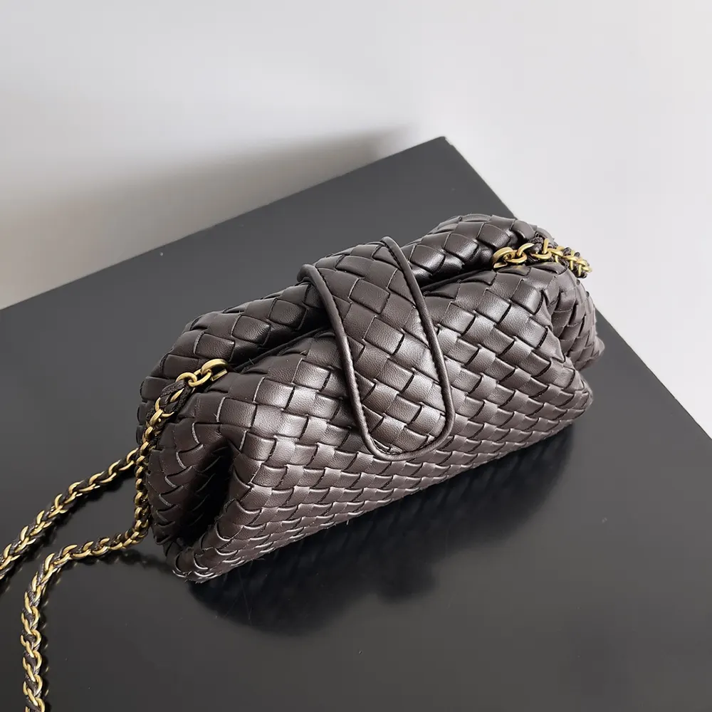 Side angle showing slim profile of Bottega Veneta Women Small Lauren 1980-Chocolate
