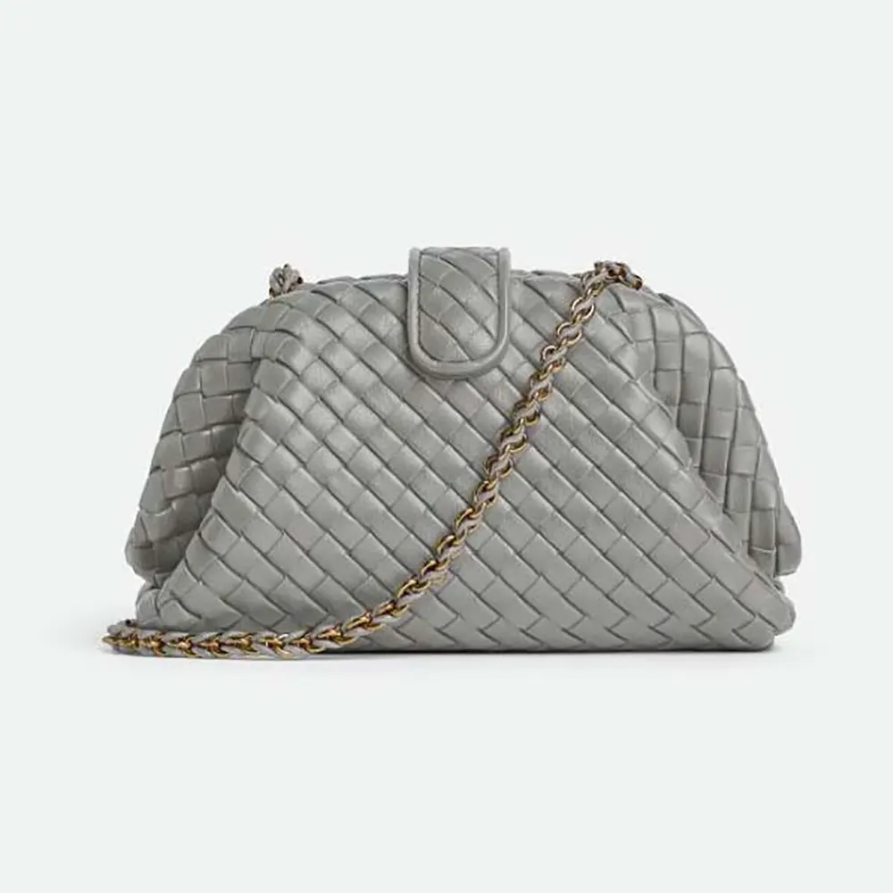 Front view of Bottega Veneta Women Small Lauren 1980-Silver shoulder bag