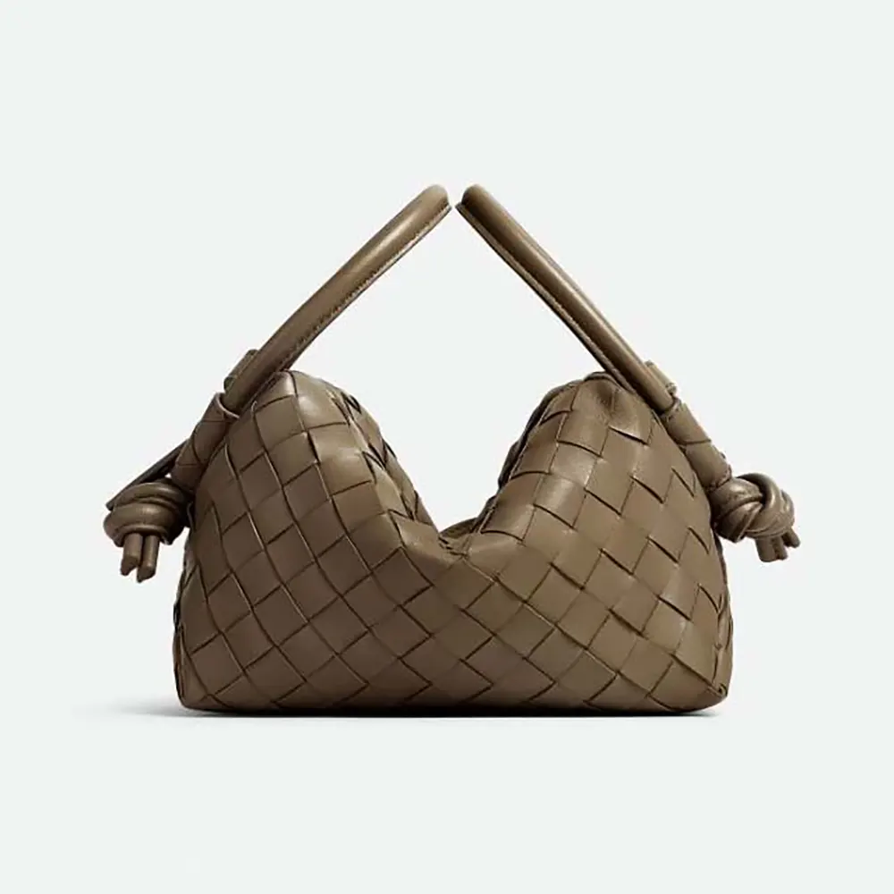 Front view of Bottega Veneta Women Top Handle Loop in Intrecciato Leather-Chocolate