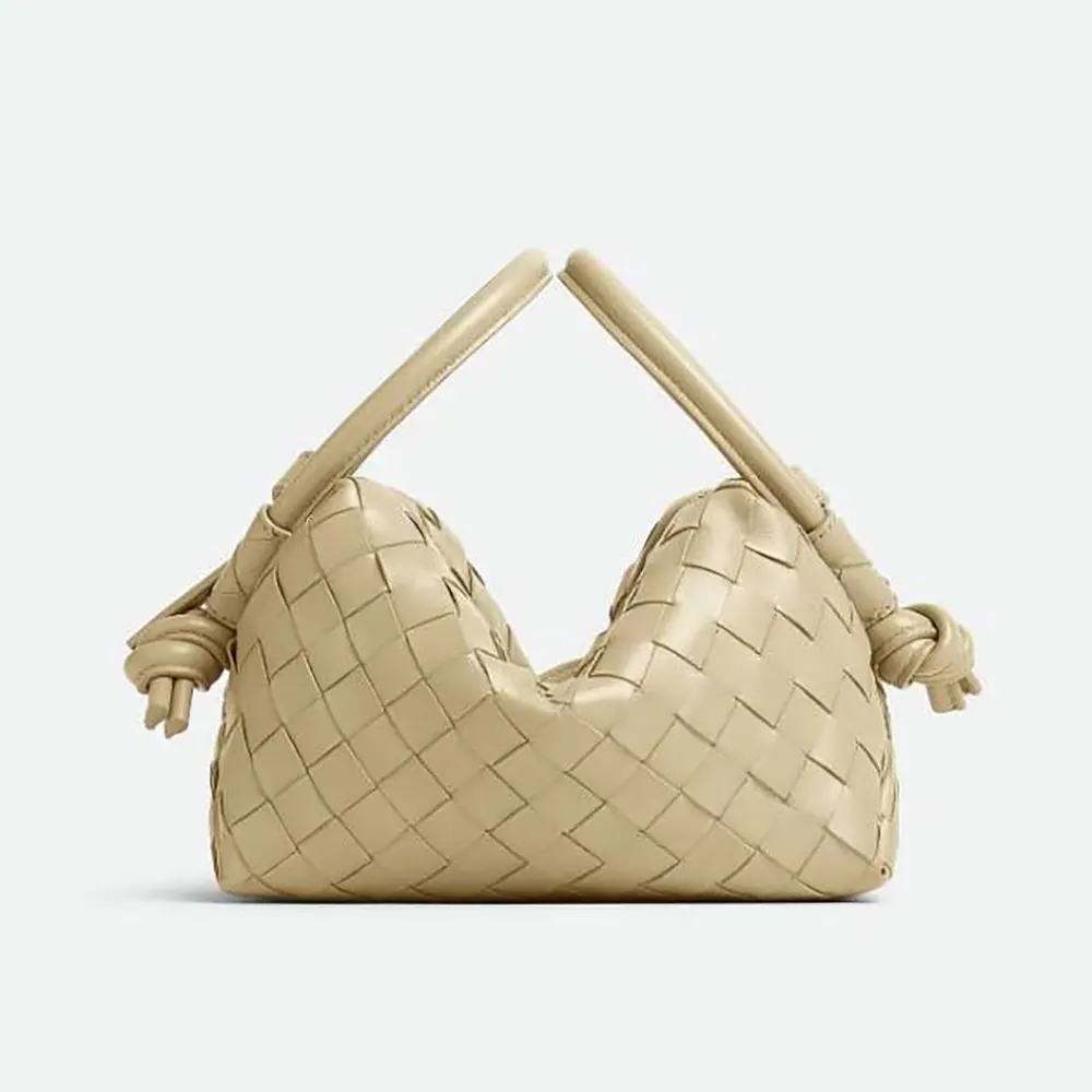 Front view of Bottega Veneta Women Top Handle Loop in light beige leather