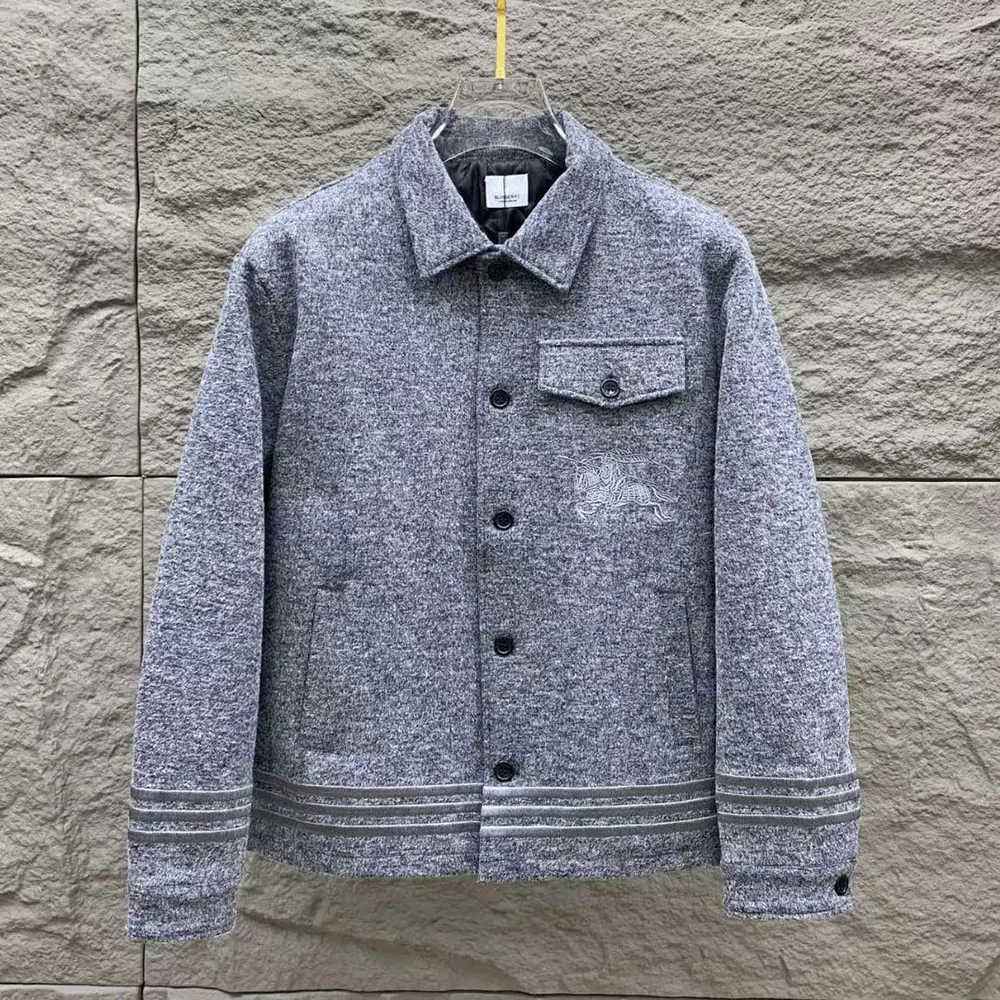 Front view of Burberry Men Overshirt Wool Blend with Coating in silver