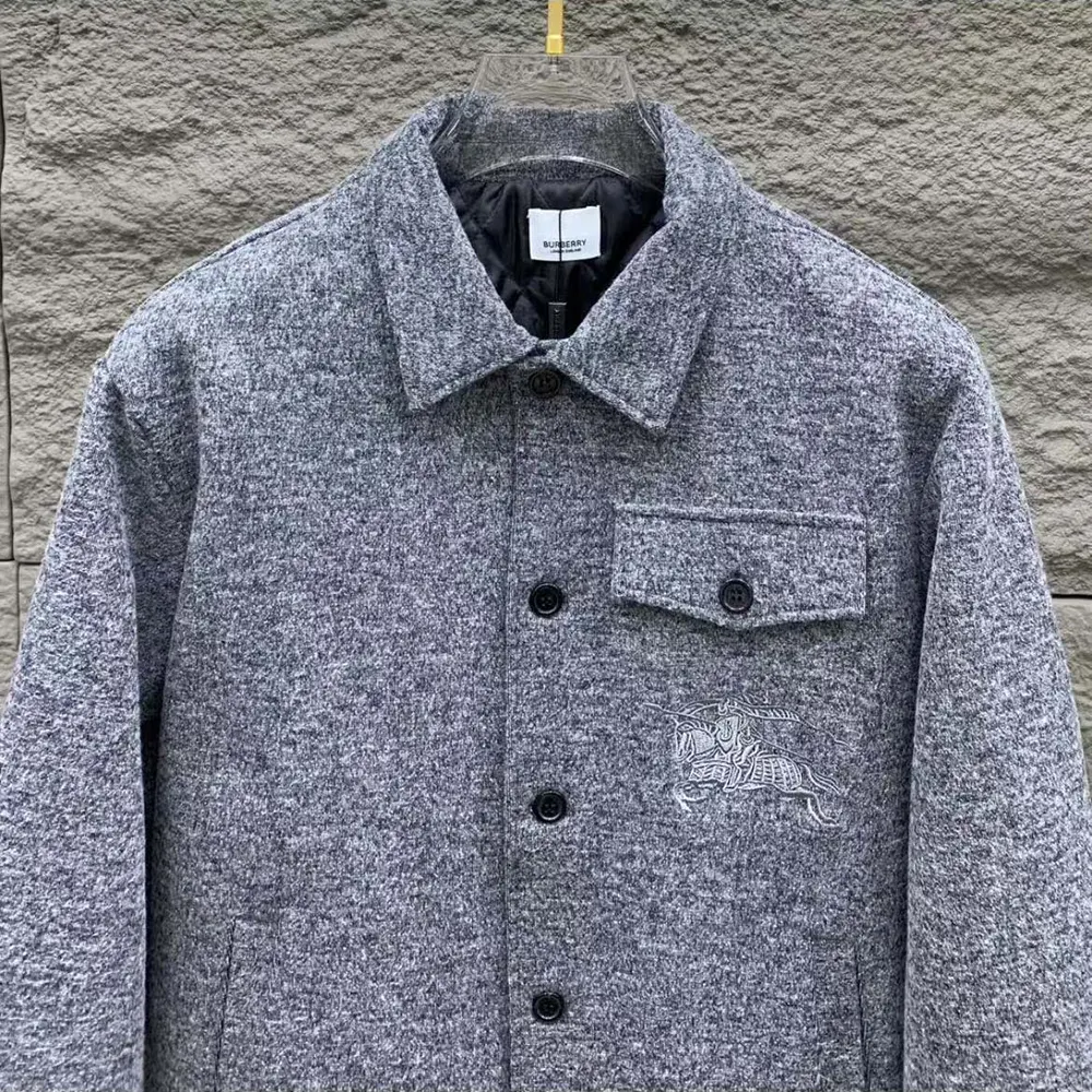 Side angle showing silhouette of Burberry Men Overshirt Wool Blend with Coating