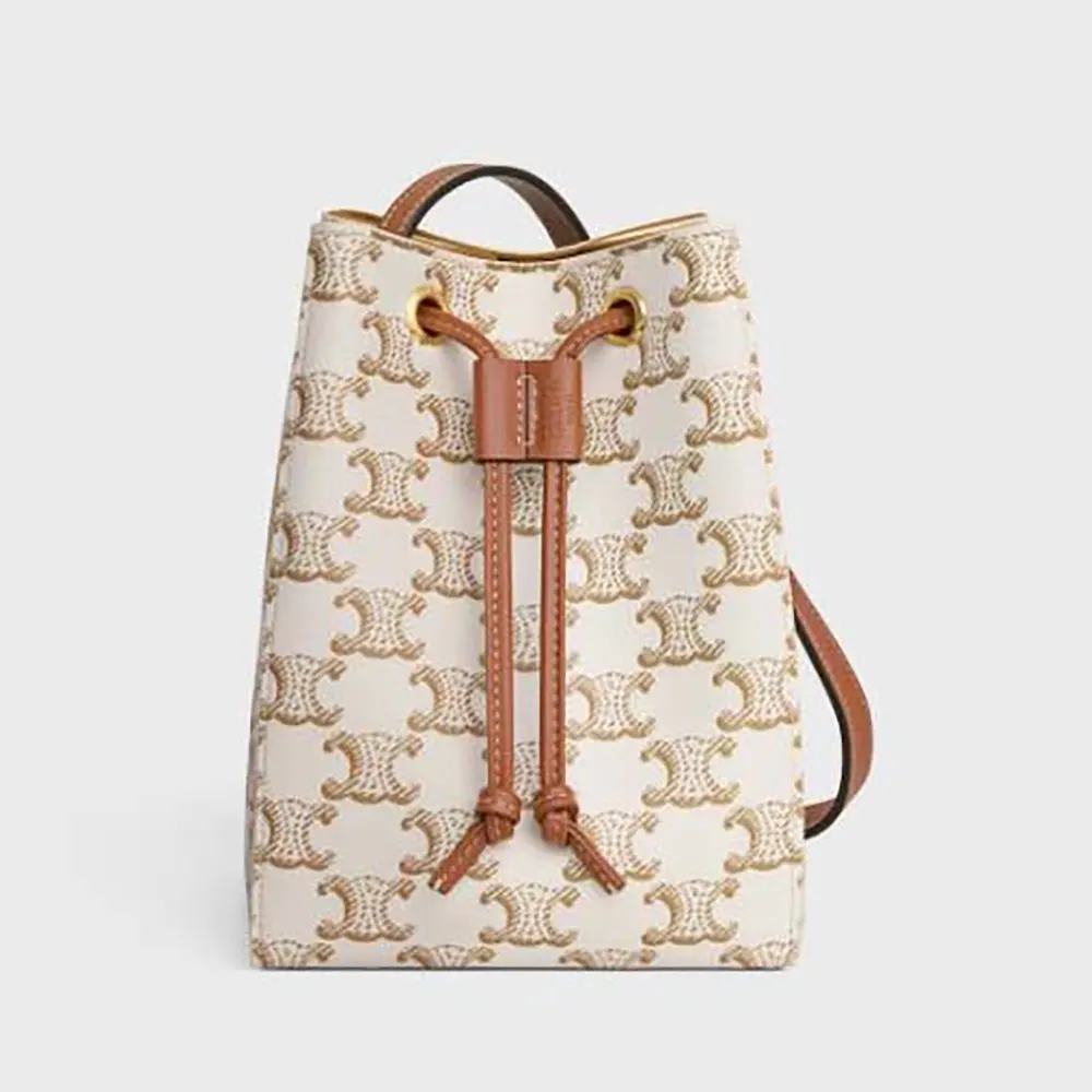 Front view of Celine Women Micro Sailor in Triomphe Canvas and Calfskin-White