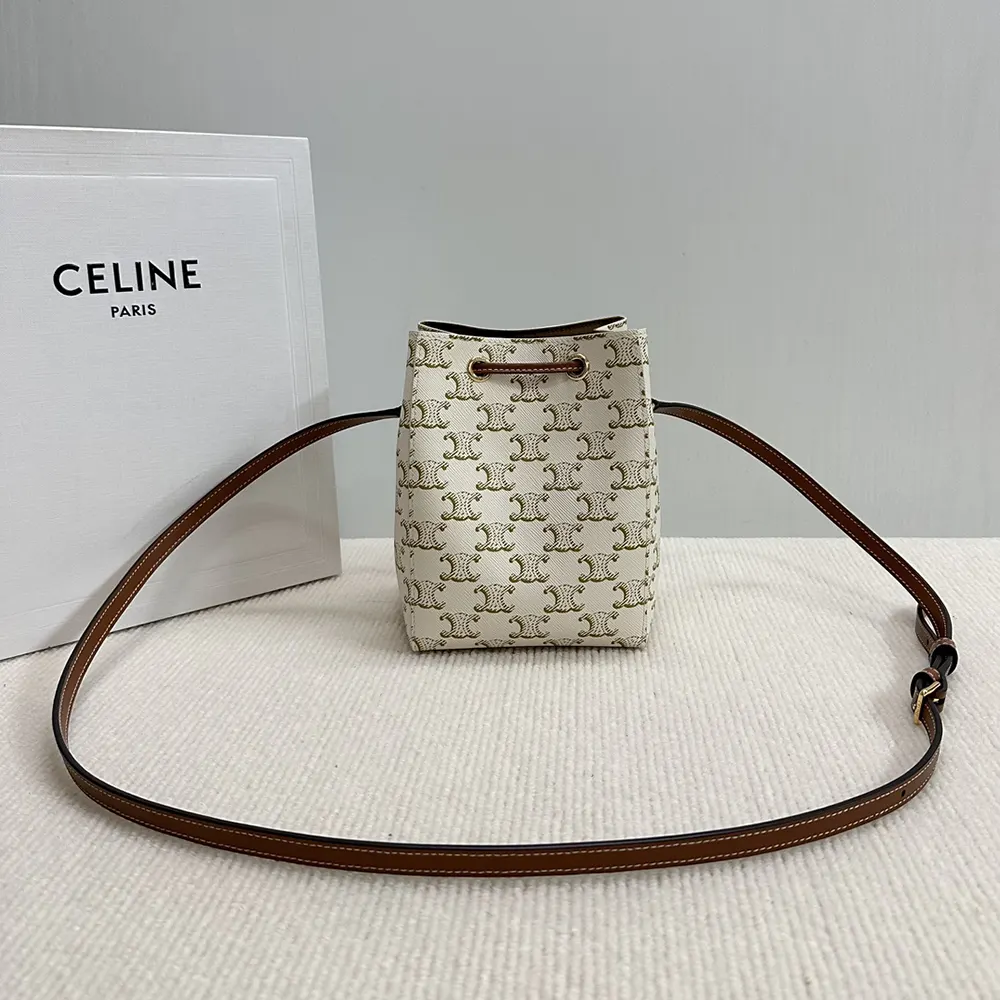 Side angle showing smooth white calfskin trim of Celine Women Micro Sailor