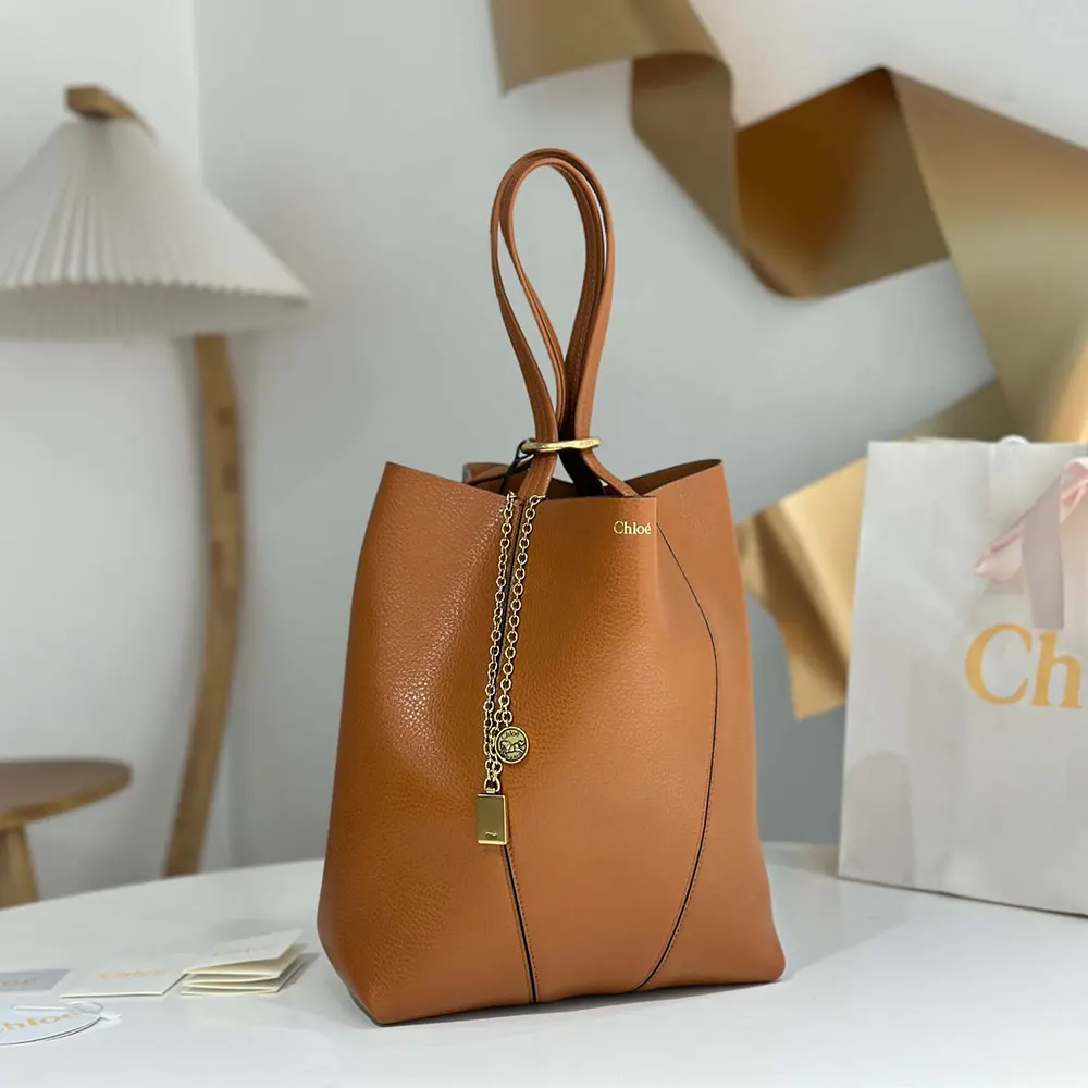Chloe Women Chloé Spin Tote Bag in Grained Leather-Brown - image 4