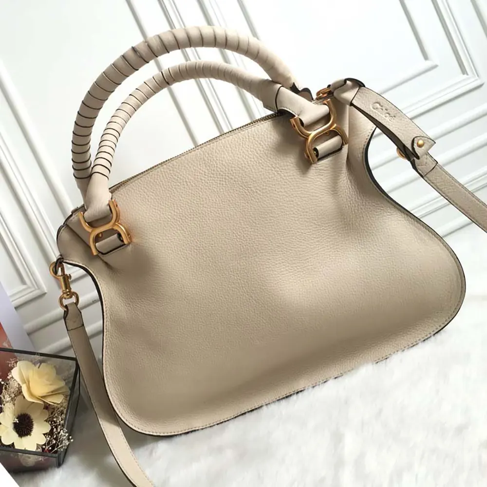Side angle displaying gold hardware and strap of Chloe Women Marcie Bag