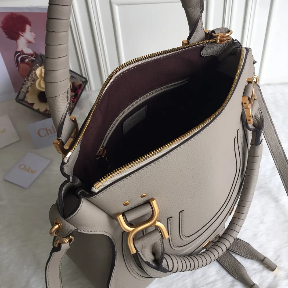 Chloe Women Marcie Bag in Grained Leather-Grey - image 6