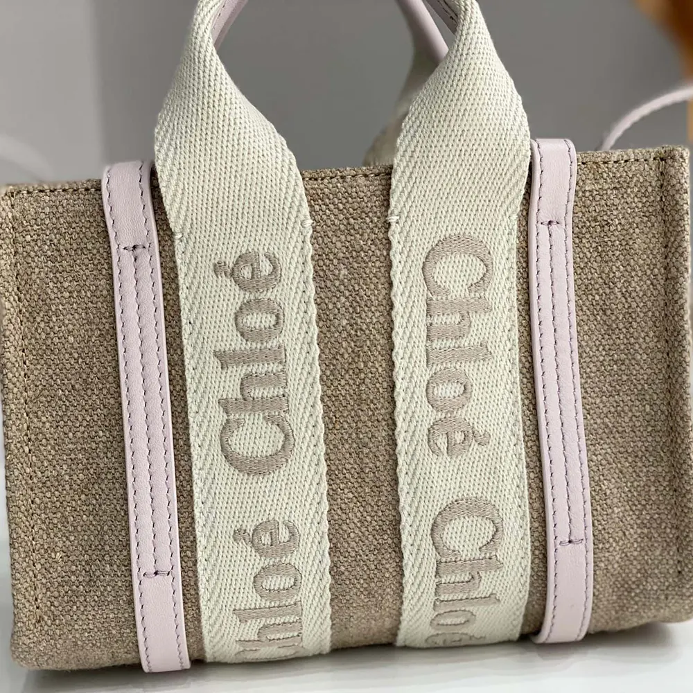 Chloe Women Mini Woody Tote Bag in Linen & Leather-Pink - image 5