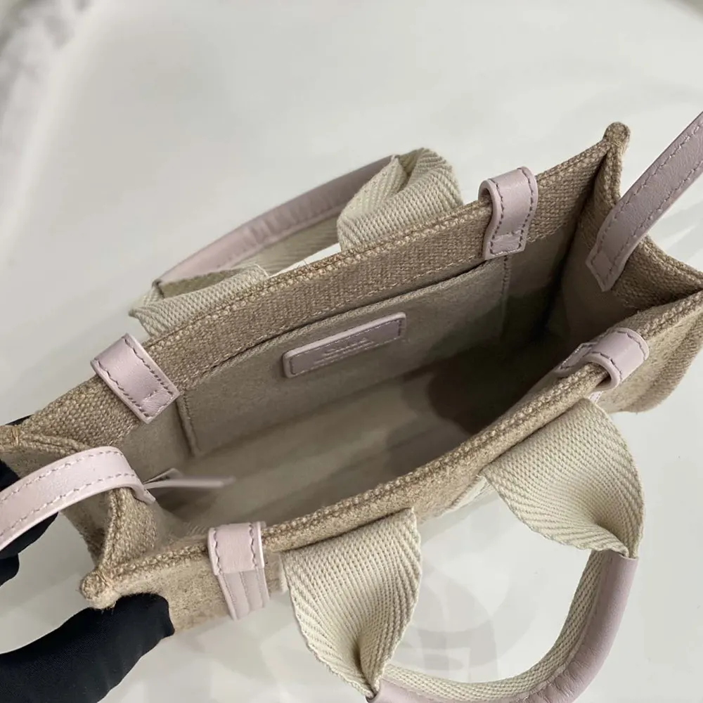 Chloe Women Mini Woody Tote Bag in Linen & Leather-Pink - image 8