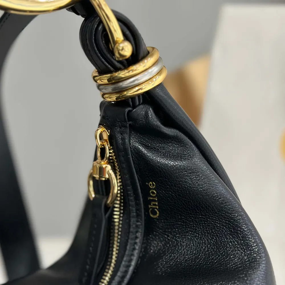 Chloe Women Small Bracelet Hobo Bag in Grained Leather-Black - image 9