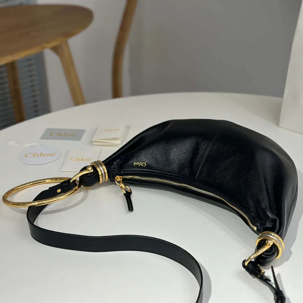 Chloe Women Small Bracelet Hobo Bag in Grained Leather-Black - image 5