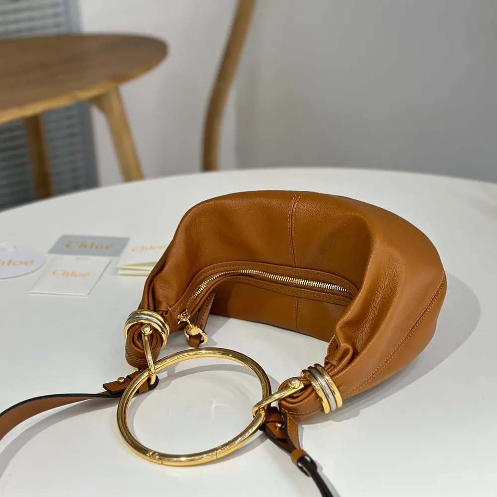 Chloe Women Small Bracelet Hobo Bag in Grained Leather-Brown - image 4