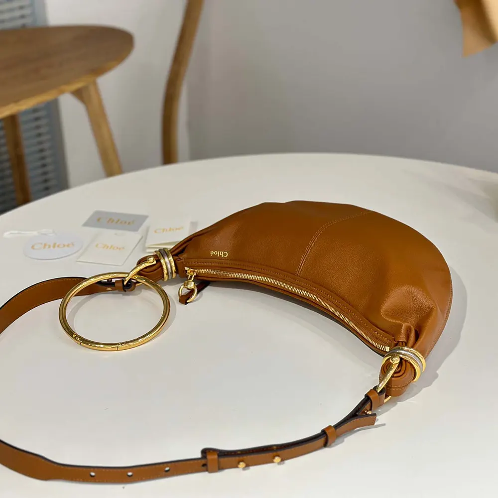 Chloe Women Small Bracelet Hobo Bag in Grained Leather-Brown - image 5