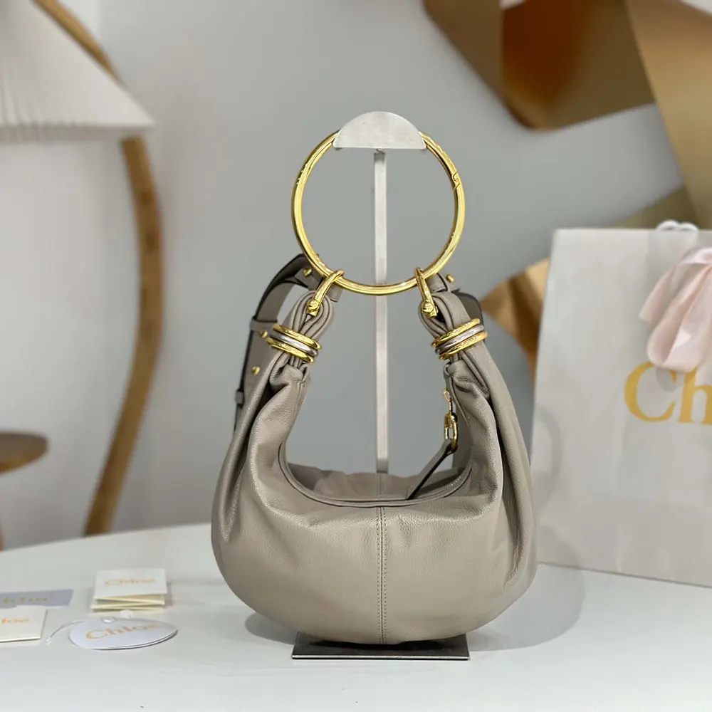 Close-up of gold-tone hardware and bracelet handle on Chloe Small Hobo Bag
