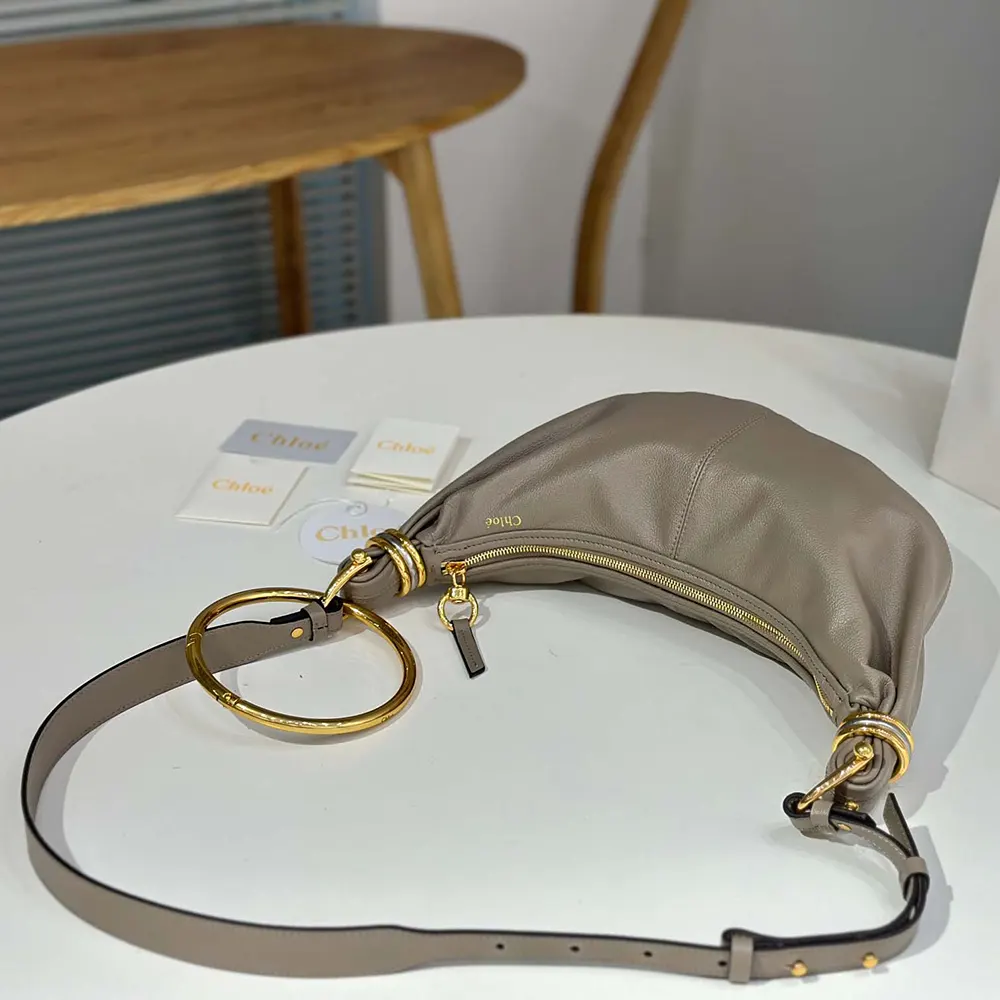 Chloe Women Small Bracelet Hobo Bag in Grained Leather-Grey - image 5