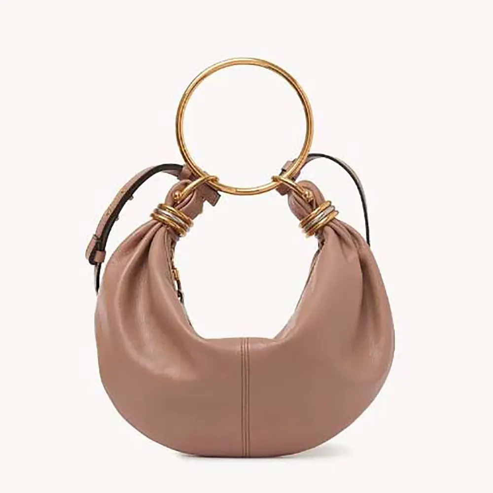 Front view of Chloe Women Small Bracelet Hobo Bag in grained pink leather