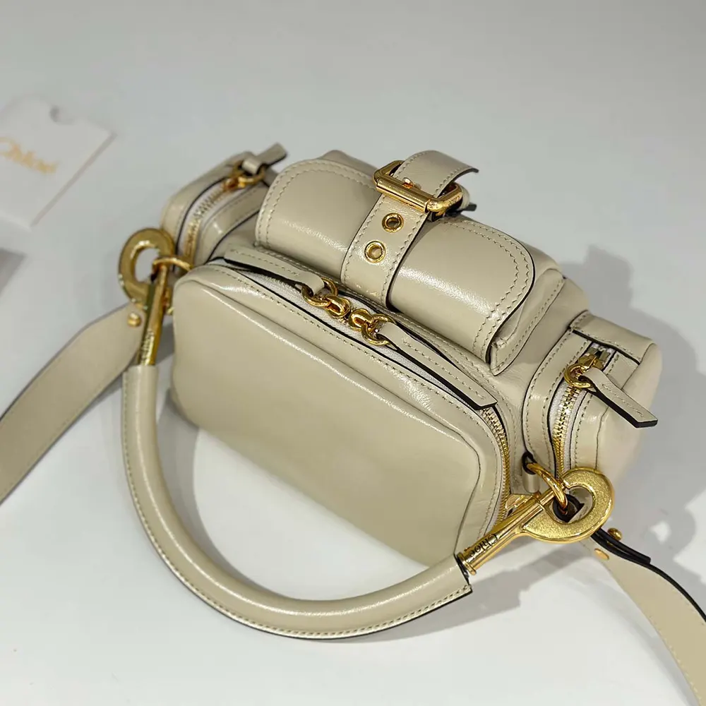Chloe Women Small Camera Bag in Shiny Leather-Beige - image 5