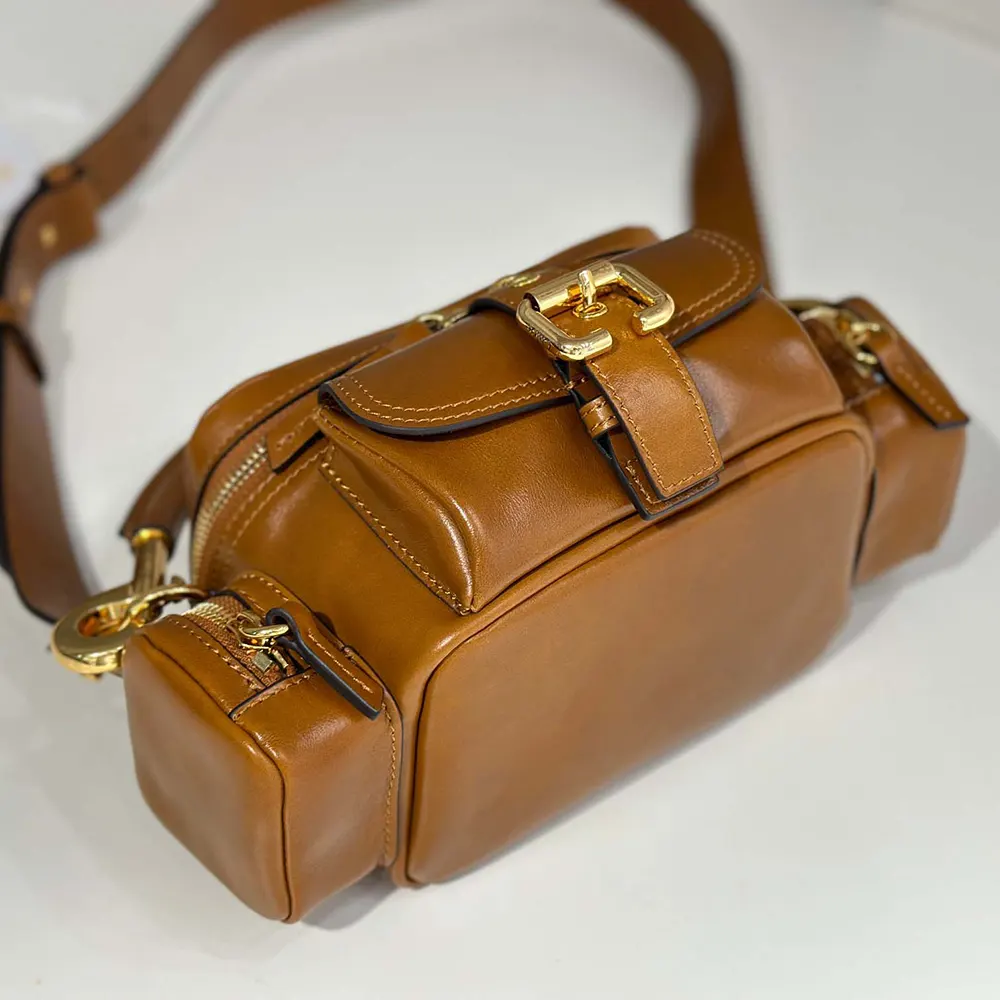 Chloe Women Small Camera Bag in Shiny Leather-Brown - image 6