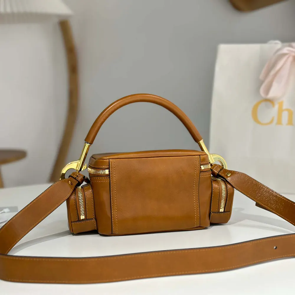 Chloe Women Small Camera Bag in Shiny Leather-Brown - image 4