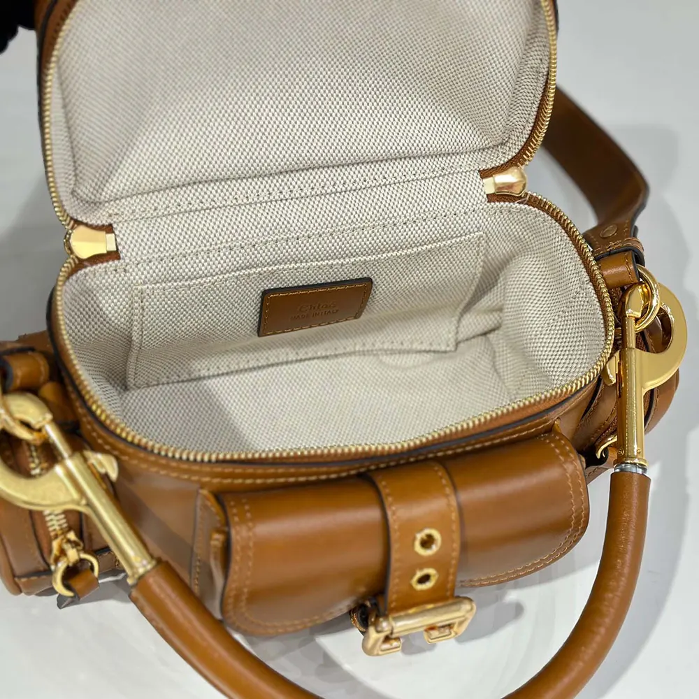 Chloe Women Small Camera Bag in Shiny Leather-Brown - image 7