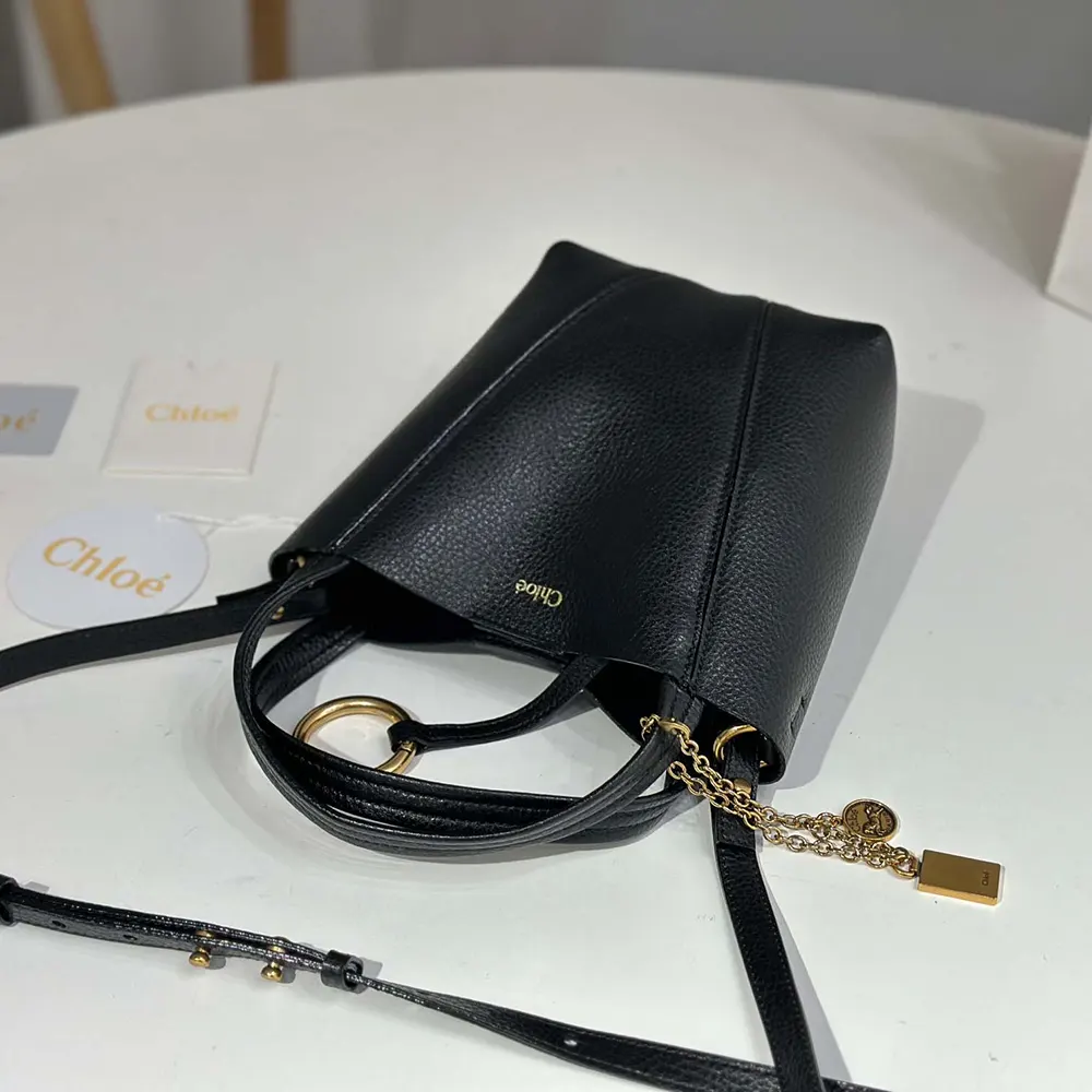 Chloe Women Small Chloé Spin Tote Bag in Grained Leather-Black - image 6