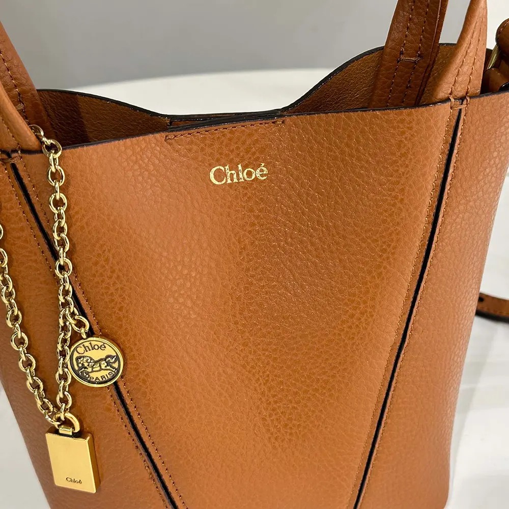 Chloe Women Small Chloé Spin Tote Bag in Grained Leather-Brown - image 8