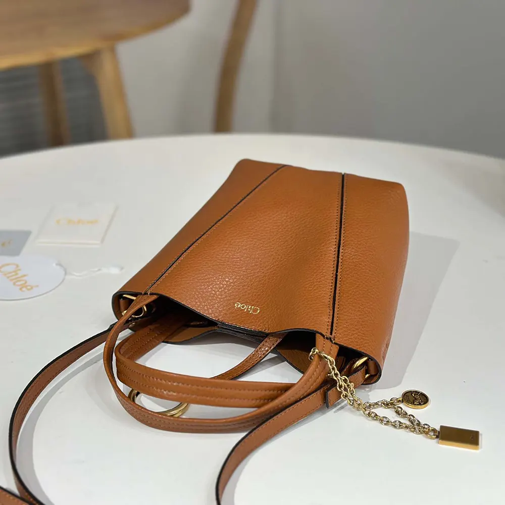 Chloe Women Small Chloé Spin Tote Bag in Grained Leather-Brown - image 5