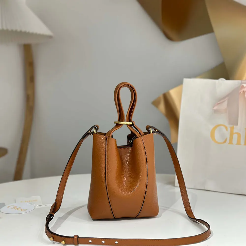 Chloe Women Small Chloé Spin Tote Bag in Grained Leather-Brown - image 4