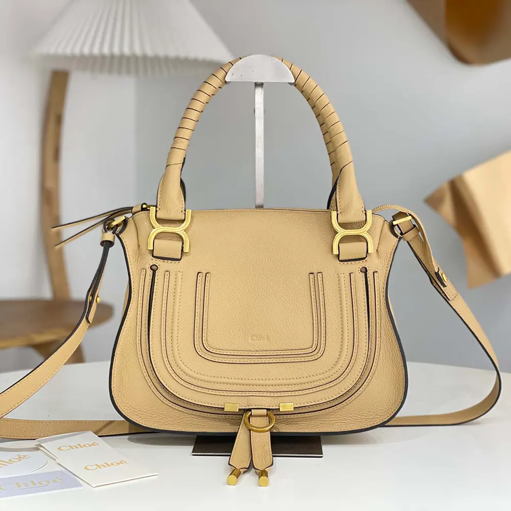 Close-up of whipstitch detail on Chloe Women Small Marcie Bag leather