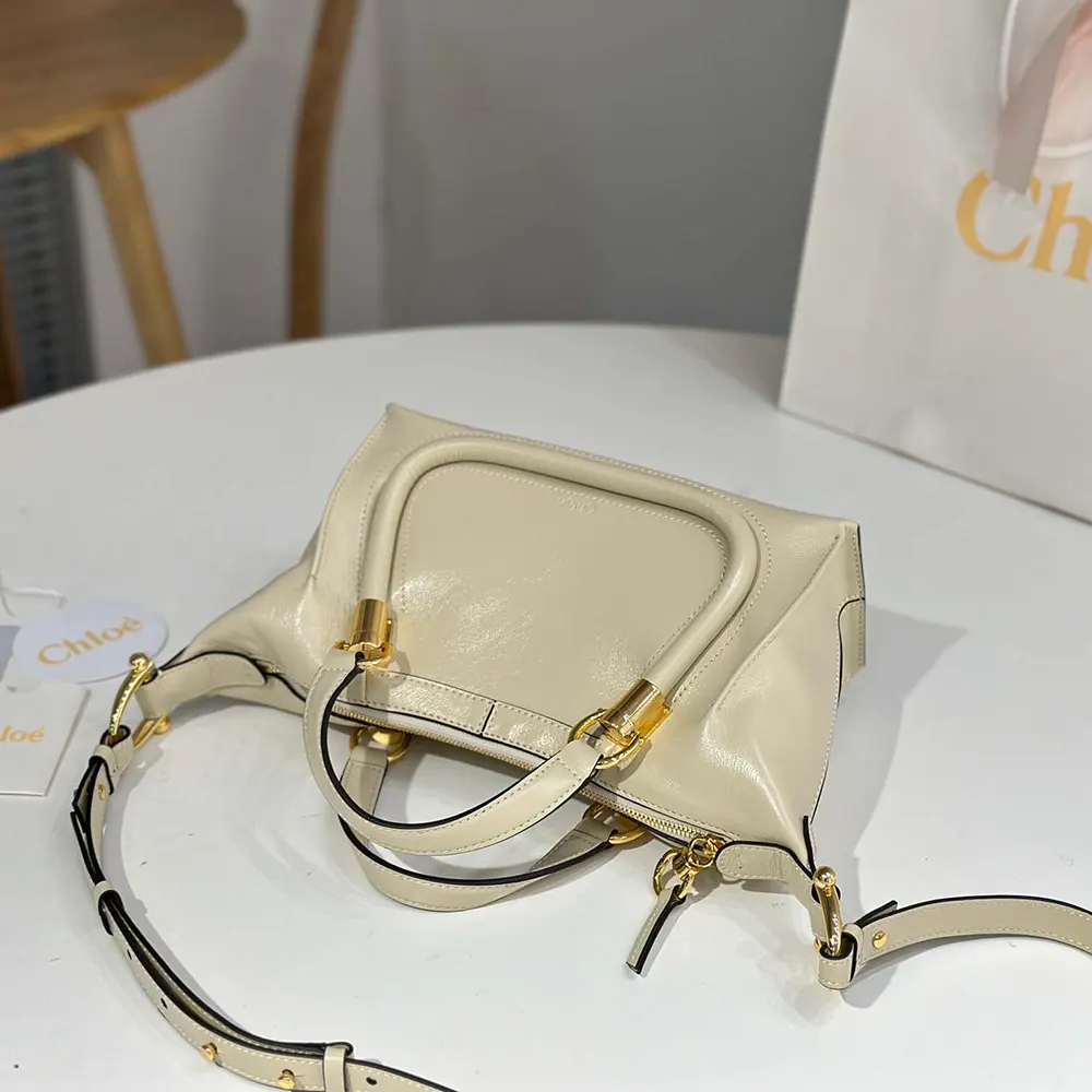 Chloe Women Small Paraty 24 Bag in Shiny Leather-Beige - image 4
