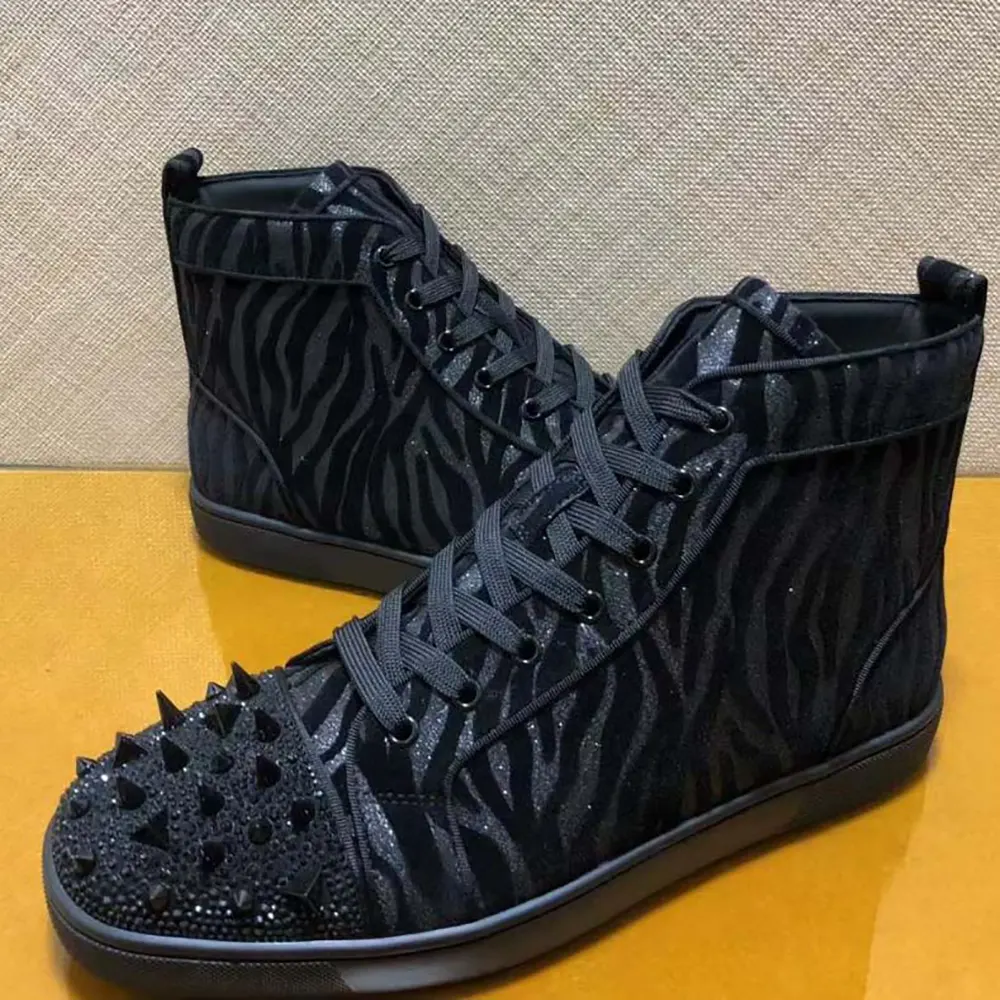 Christian Louboutin Men Lou Pik Pik Velvet High-Top Sneakers-Black - image 4