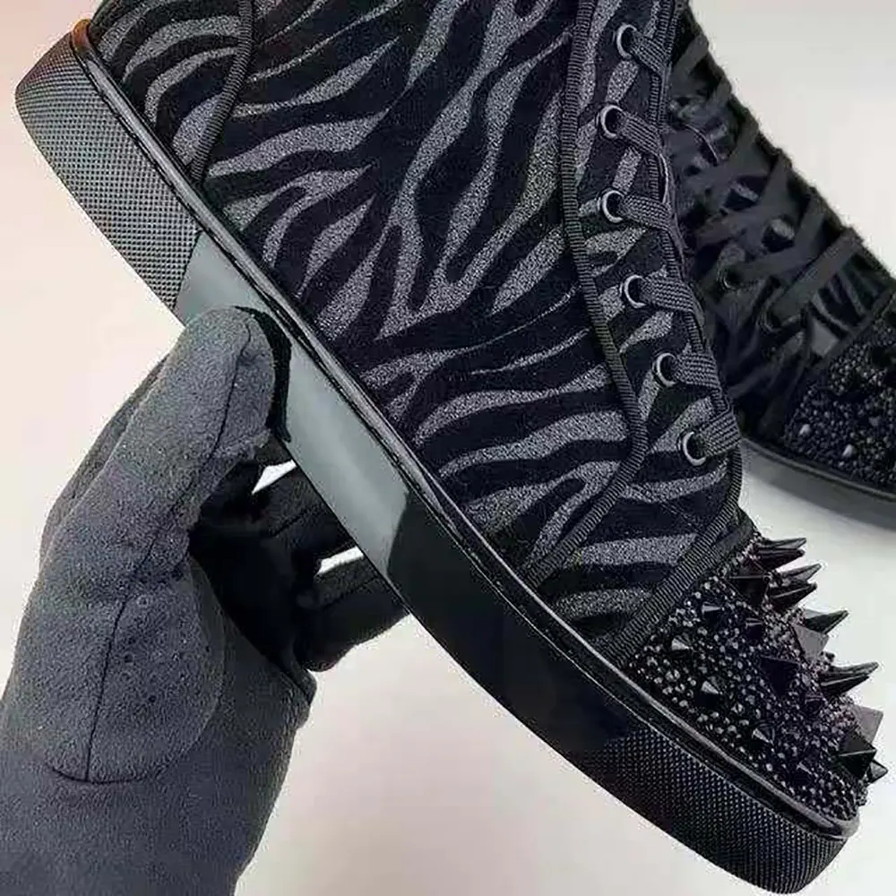 Christian Louboutin Men Lou Pik Pik Velvet High-Top Sneakers-Black - image 5