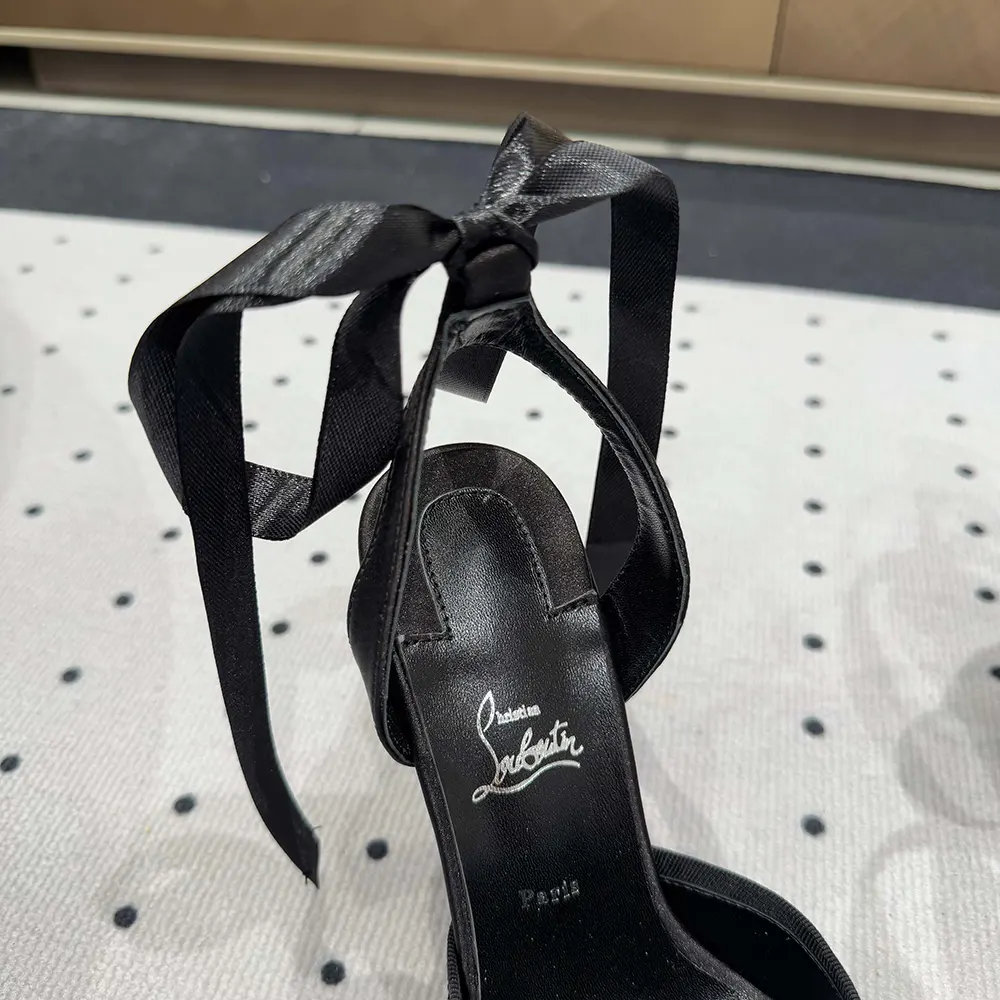 Christian Louboutin Women Cassia Lace Up 100 mm Strappy Pumps-Black - image 9