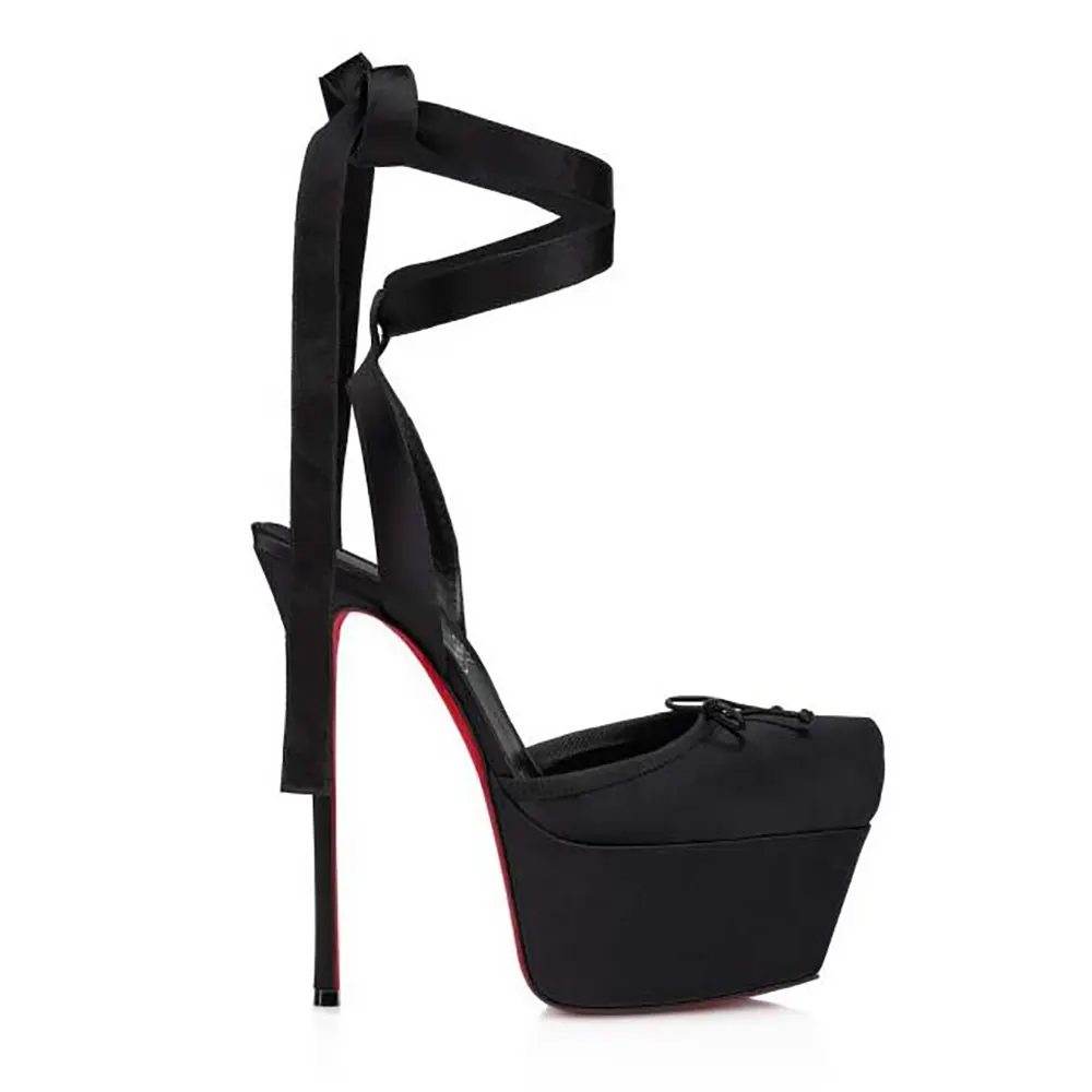 Side view of Christian Louboutin Women Cassia Lace Up Alta 160 mm Strappy Pumps-Black