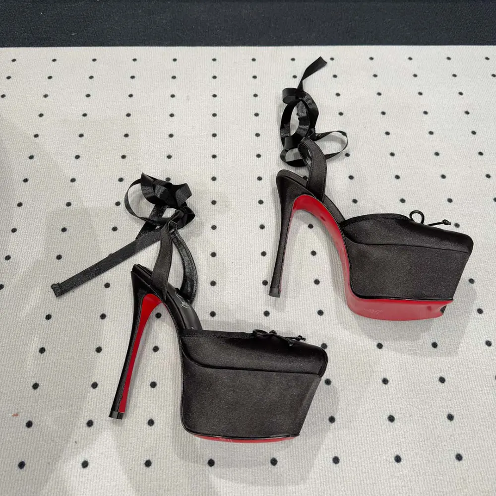 Christian Louboutin Women Cassia Lace Up Alta 160 mm Strappy Pumps-Black - image 7