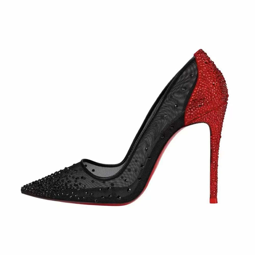 Side view of Christian Louboutin Women Degrastrass Red Carpet 100 mm-Black sandal