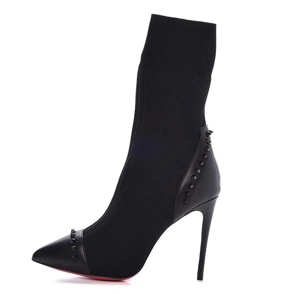 Christian Louboutin Women Nappa Knit Dovi Dova 100 Ankle Boots-Black side view