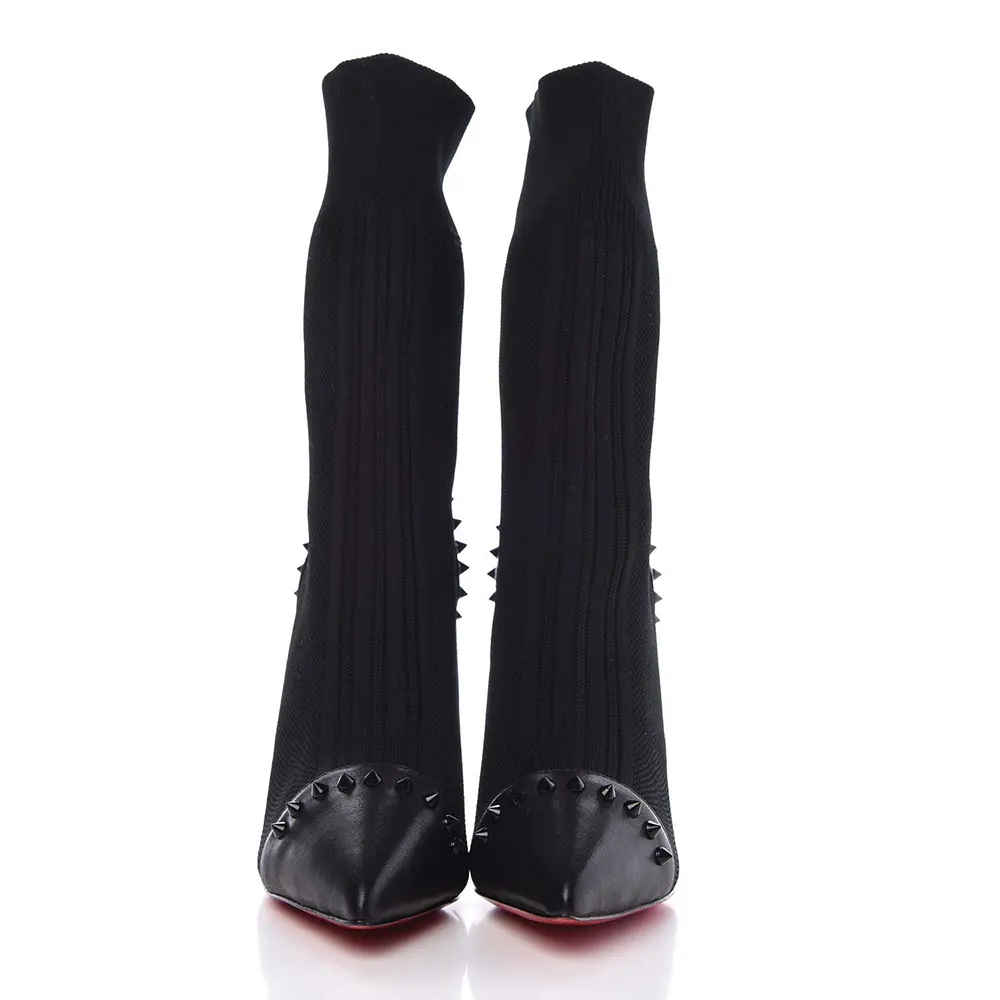Christian Louboutin Women Nappa Knit Dovi Dova 100 Ankle Boots-Black red sole detail
