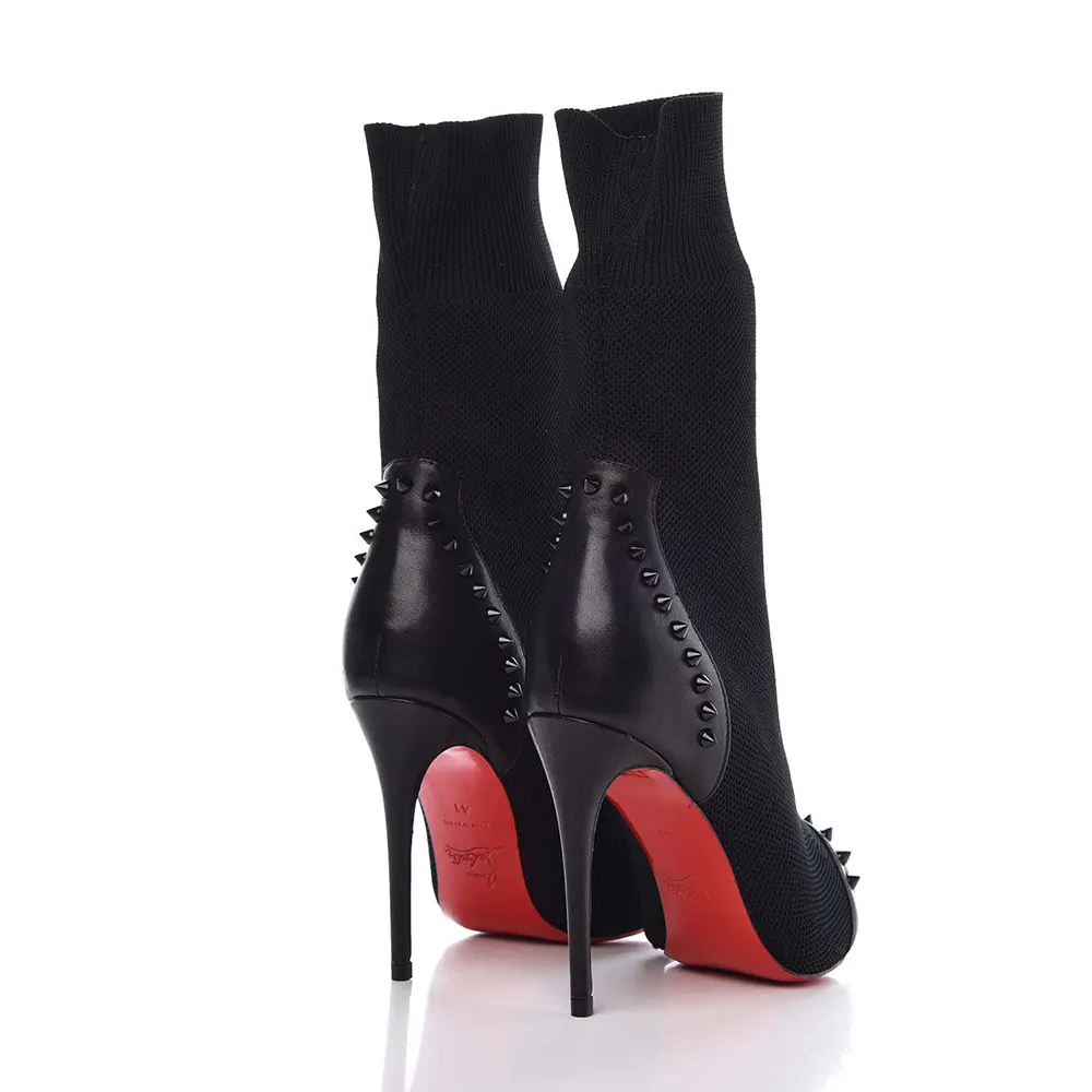 Christian Louboutin Women Nappa Knit Dovi Dova 100 Ankle Boots-Black - image 5