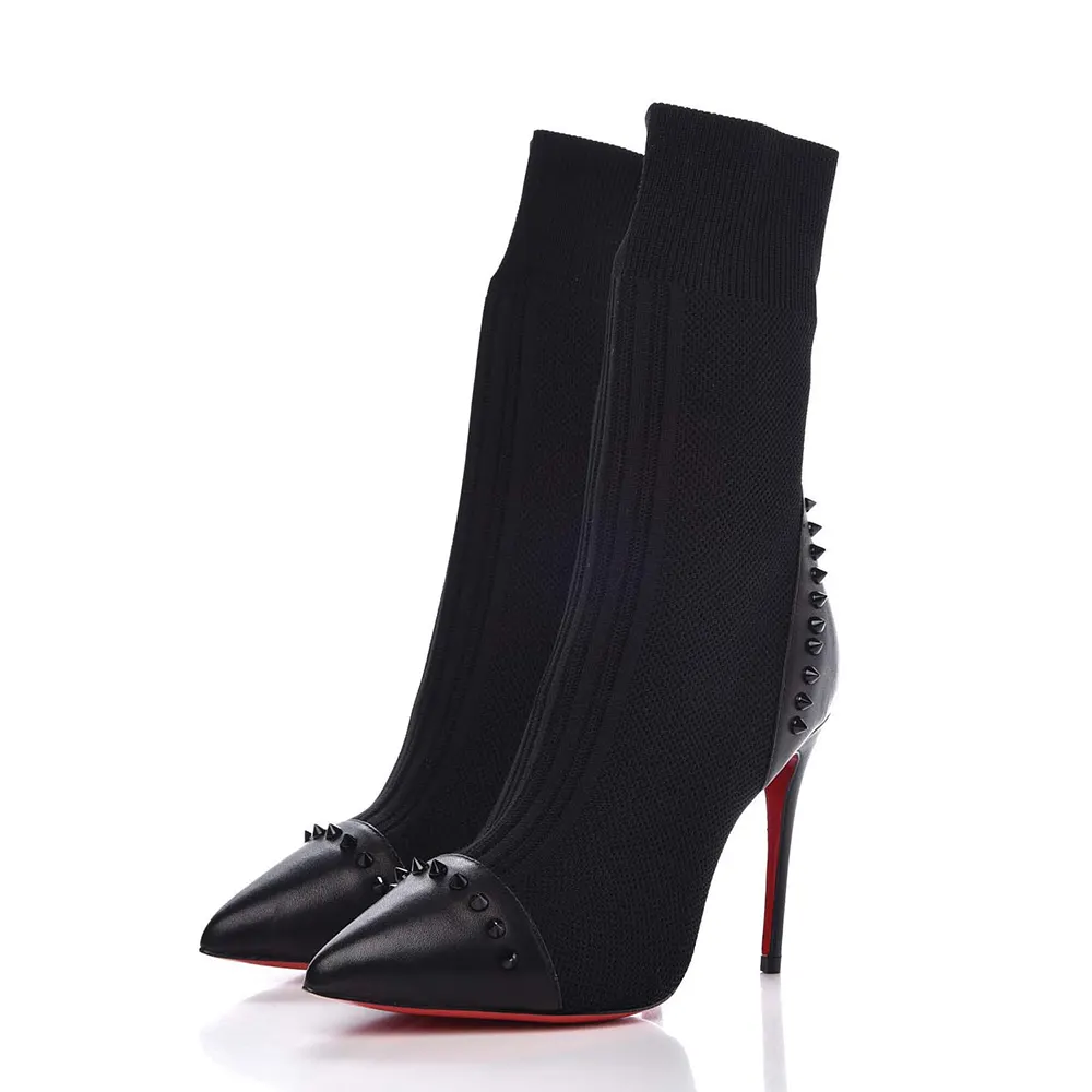 Christian Louboutin Women Nappa Knit Dovi Dova 100 Ankle Boots-Black - image 4