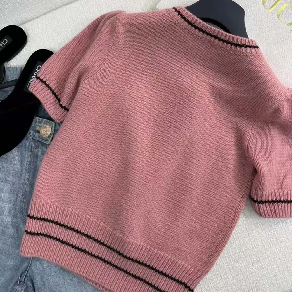 Dior Women Christian Dior Short-Sleeved Sweater Pink Cashmere and Wool Knit - image 5