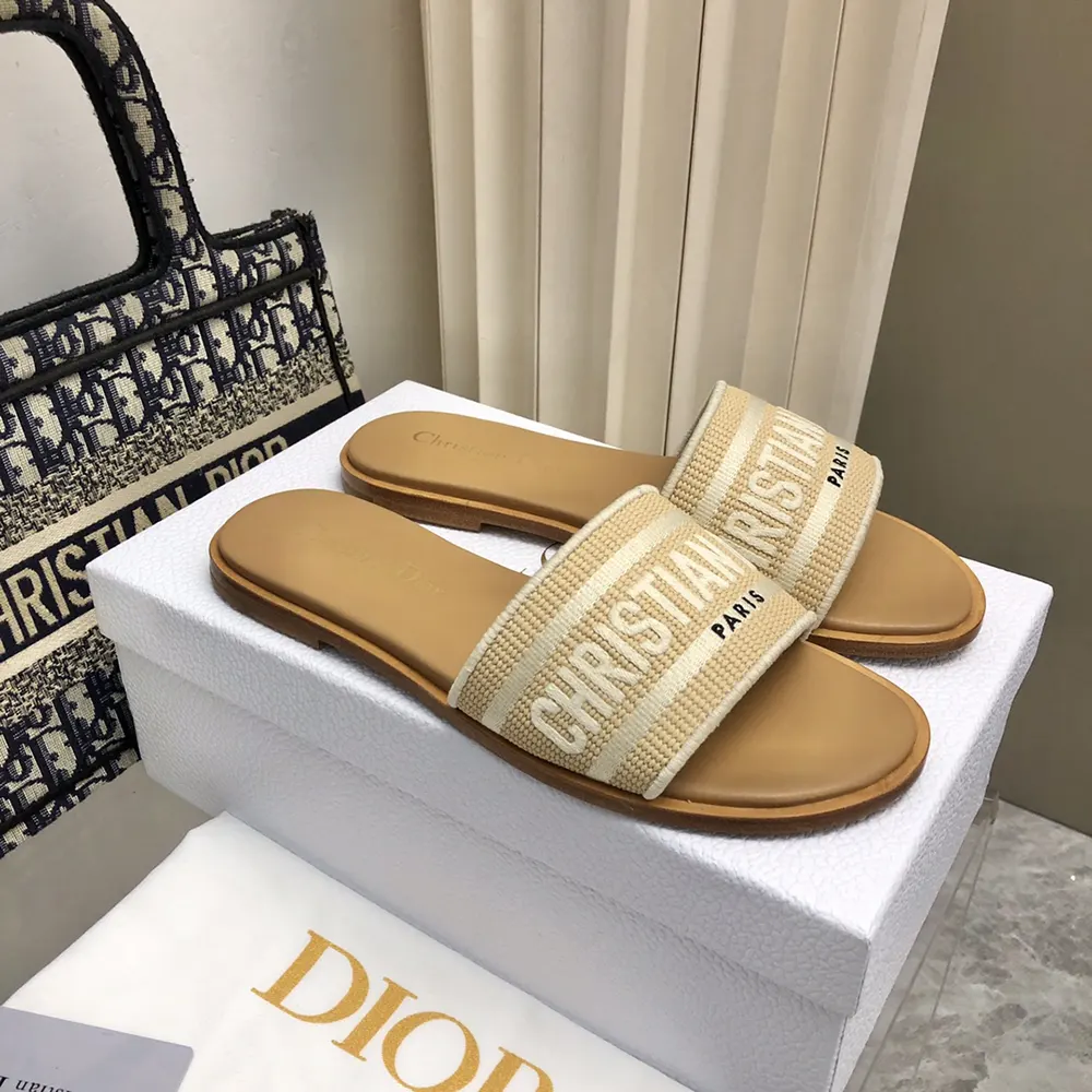 Dior Women Dioriviera Dway Slide Natural Raffia and White Embroidered Cotton - image 8