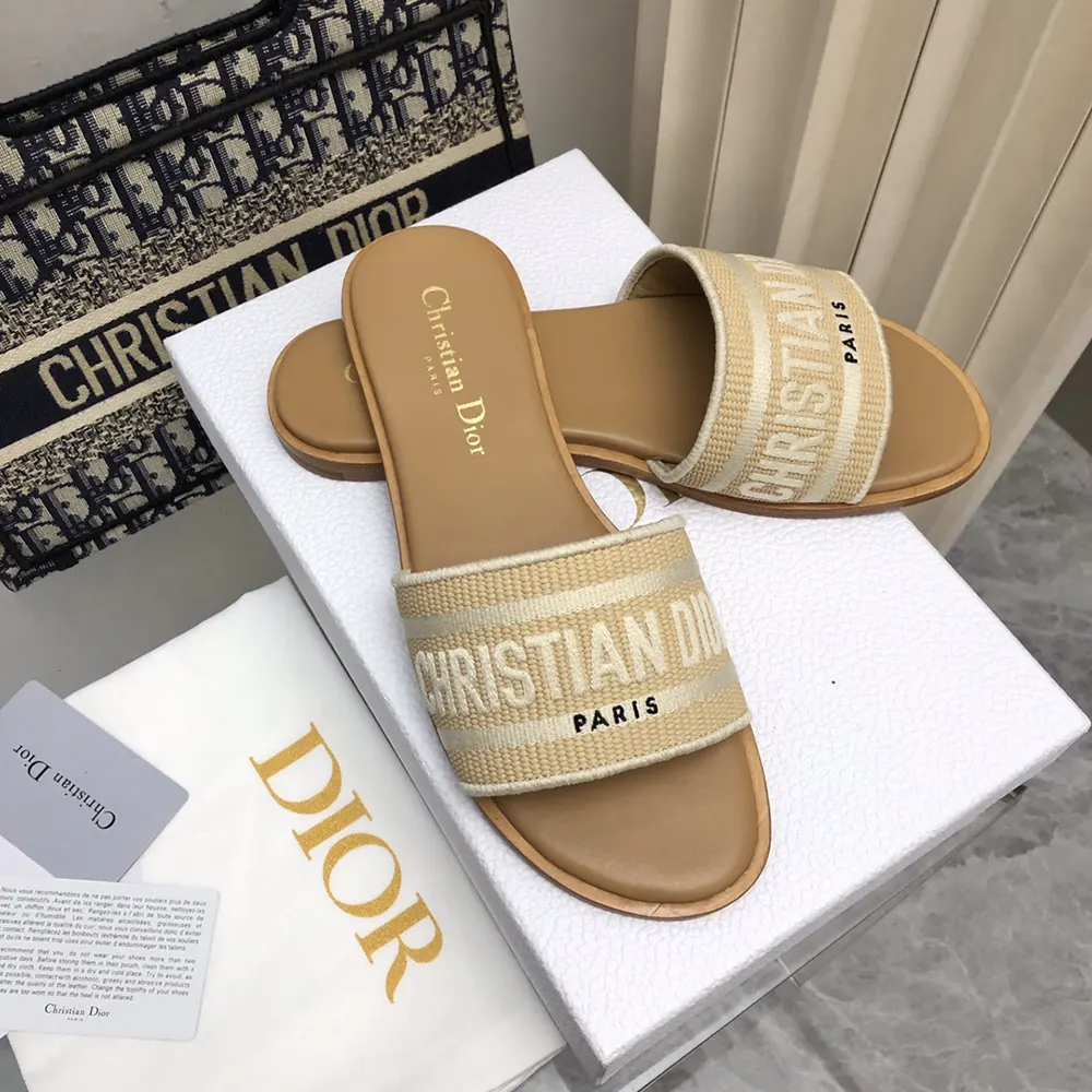 Dior Women Dioriviera Dway Slide Natural Raffia and White Embroidered Cotton - image 4