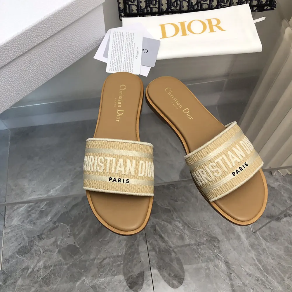 Dior Women Dioriviera Dway Slide Natural Raffia and White Embroidered Cotton - image 5