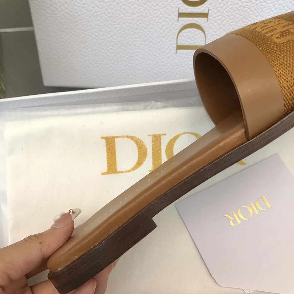 Dior Women Dway Slide Camel Calfskin and Embroidered Cotton - image 10