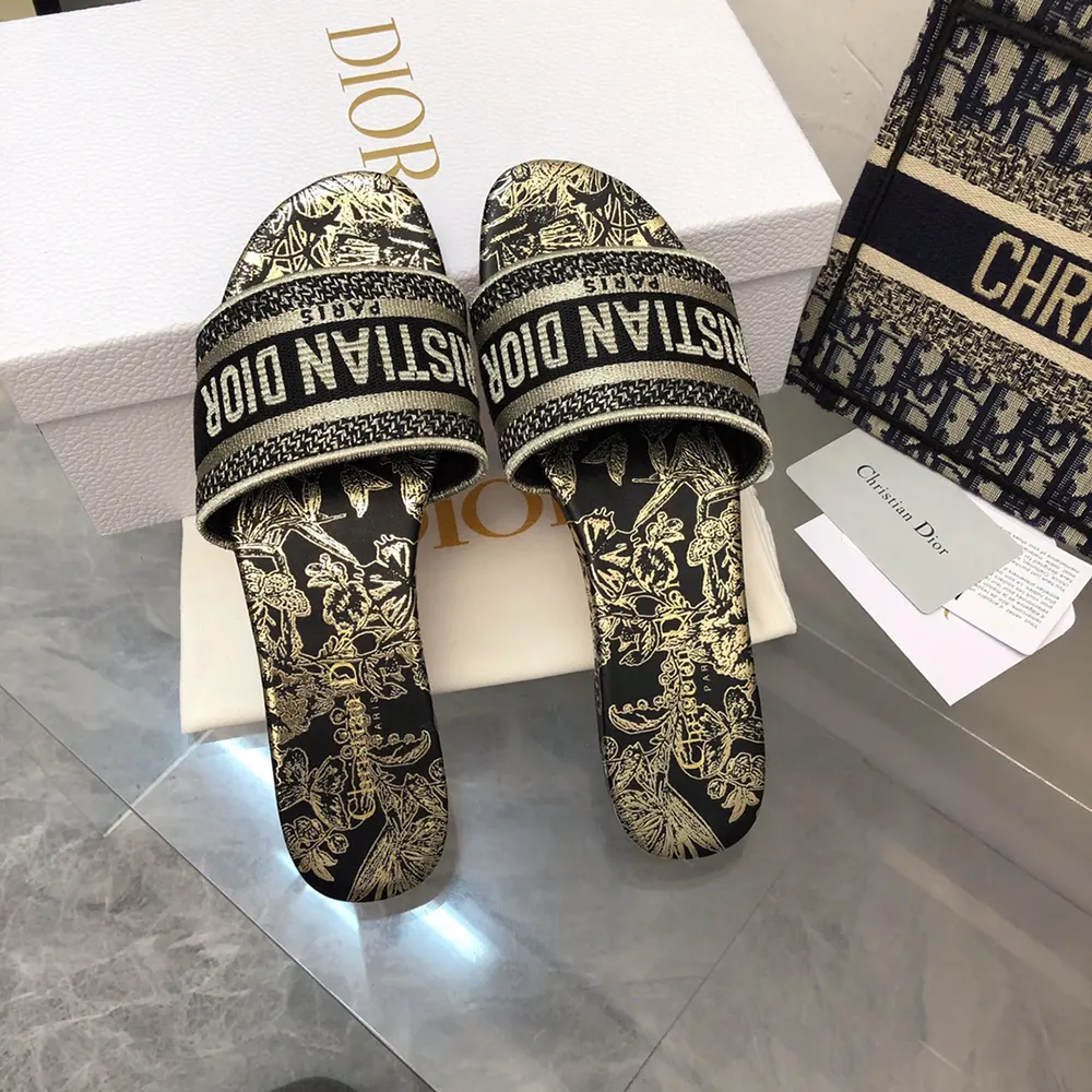 Dior Women Dway Slide Cotton Embroidered with Metallic Thread and Black - image 5