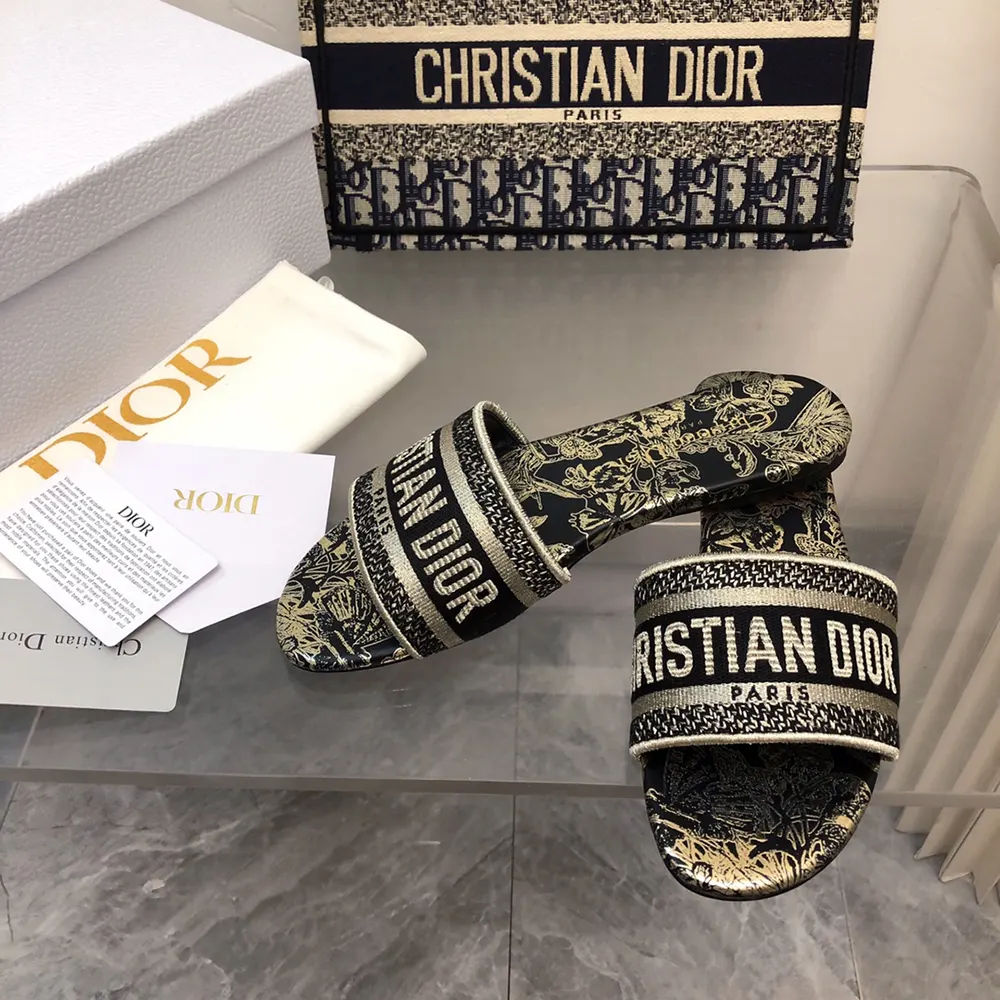 Dior Women Dway Slide Cotton Embroidered with Metallic Thread and Black - image 4