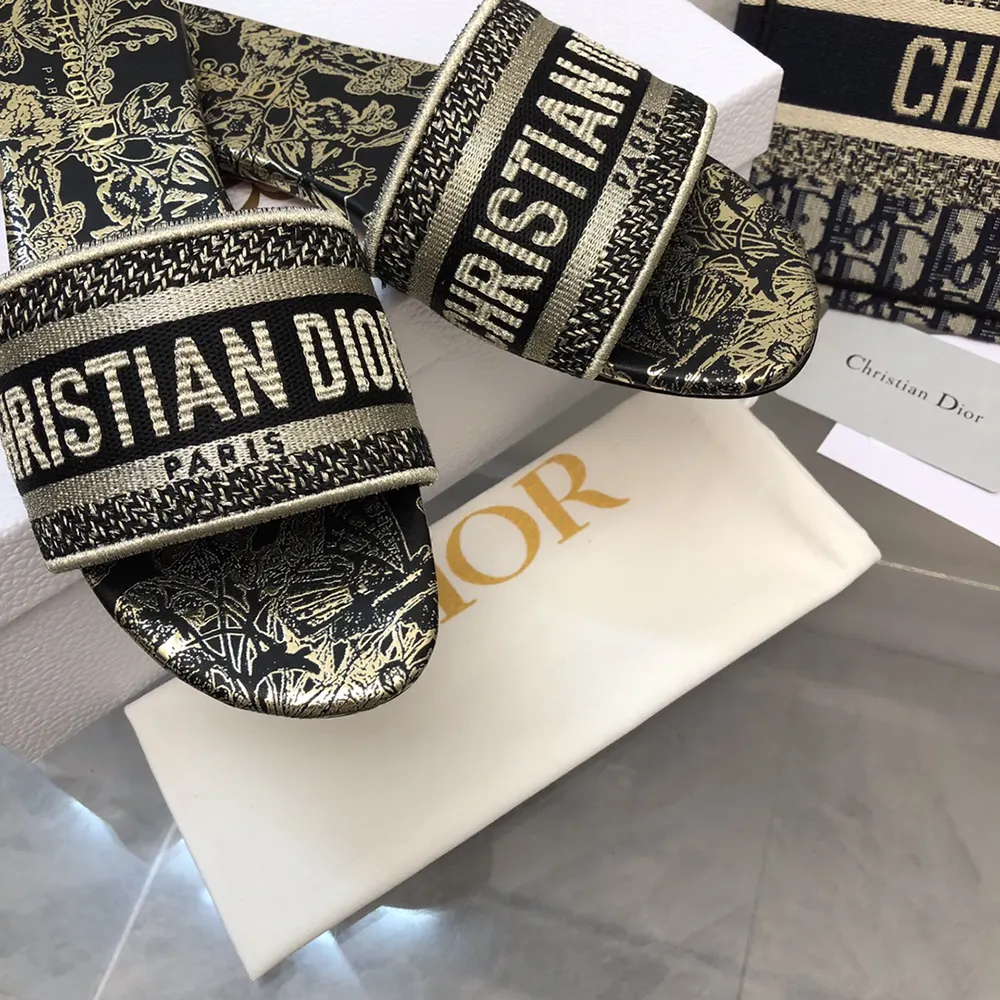Dior Women Dway Slide Cotton Embroidered with Metallic Thread and Black - image 9